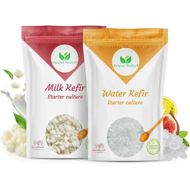 Kefir duo with water kefir grains and milk kefir grains